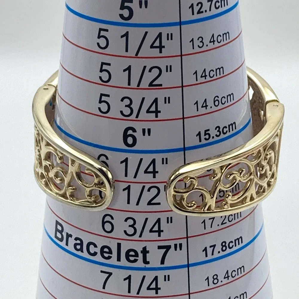 Geneva Women's Watch Gold Tone Cuff Scrollwork Enamel 30mm New Battery 6.5